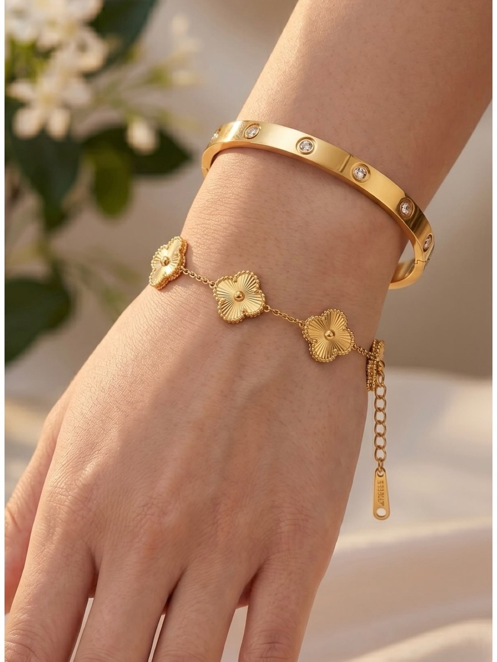 Gold Floral Charm Bracelet - Elegant Women's Jewelry
